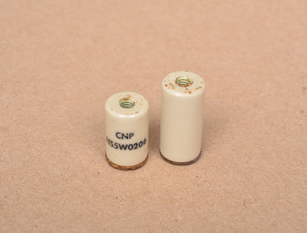 TWO 1/2” DIAMETER THREADED CERAMIC STAND OFF INSULATORS FROM A COLLINS 30L-1