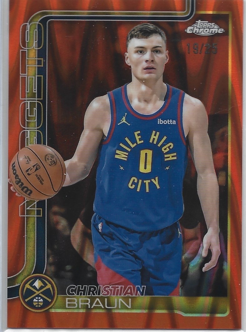 Christian Braun 2024 Topps Chrome ORANGE WAVE REFRACTOR /25 + Mosaic 2-Card Lot