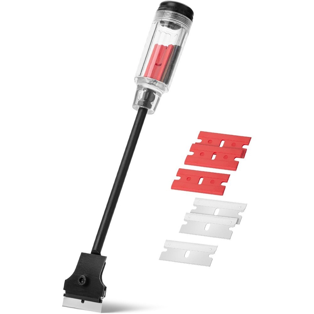 Long Handle Razor Scraper Tool, 11-Inch Extension Window Scraper with 3 Double