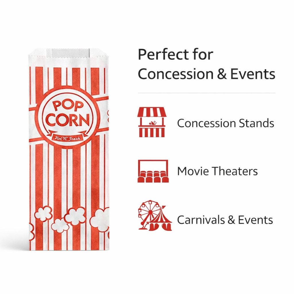 Carnival King #4 Popcorn Bags Kraft Paper 1.1oz Concession 3.75x1.75x9.5 1000