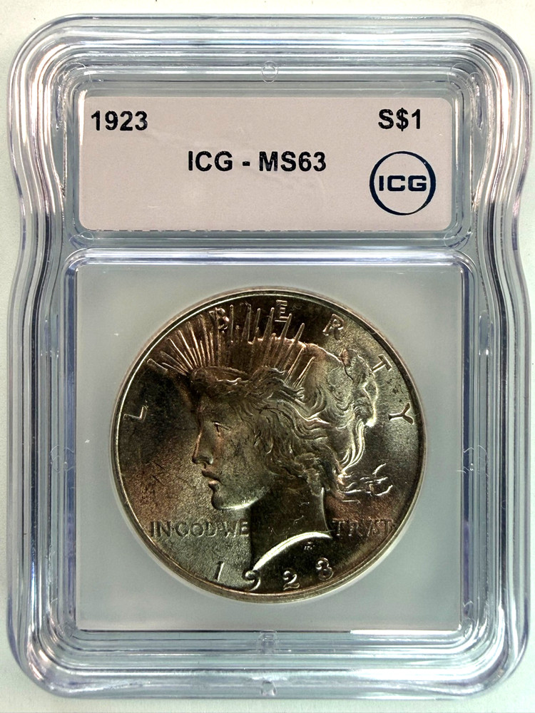 1923 Silver Peace Dollar ICG Graded MS 63