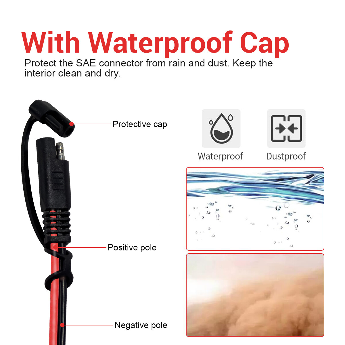 16AWG/14AWG Extension Cord SAE To SAE Battery Cable Tender Terminal Connector