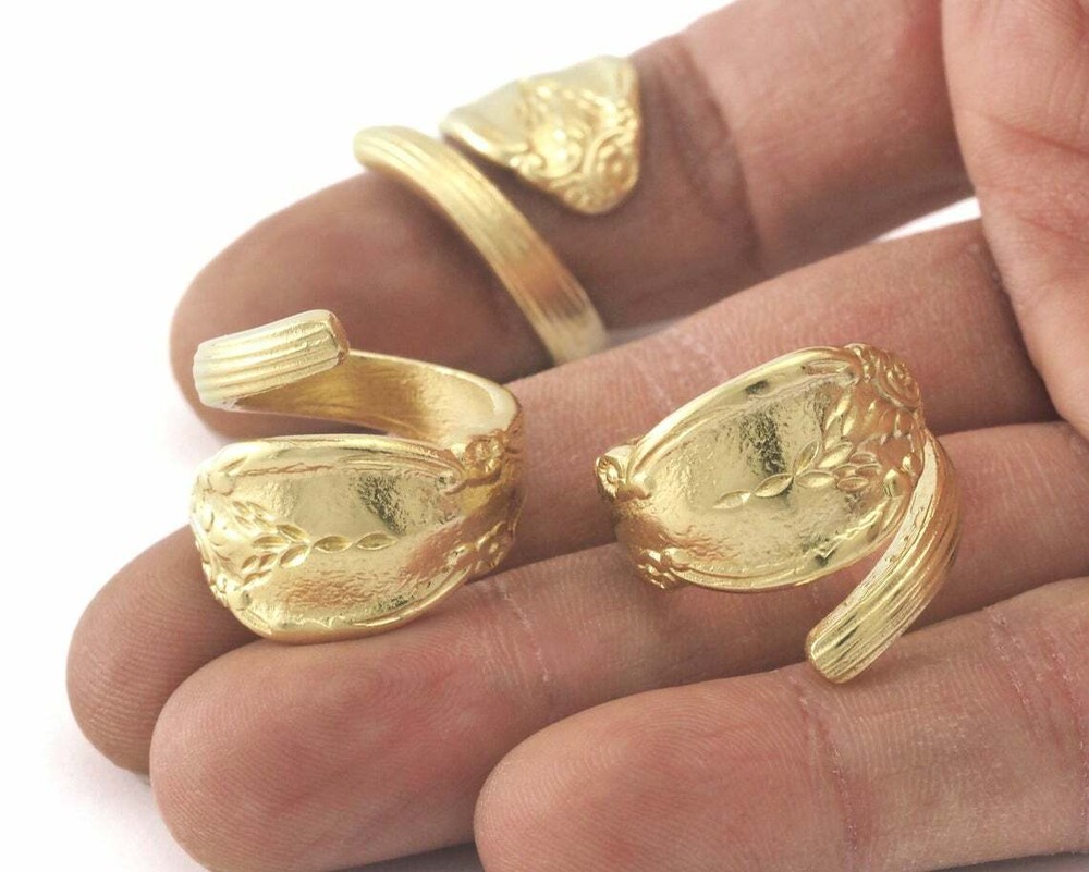 Spoon Wrap Ring Flower Patterned Raw Brass 7US Adjustable 4062