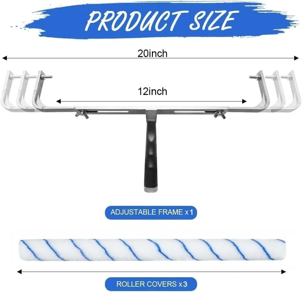 Easy Paint Roller System with 12-20 Inch Adjustable Frame and Microfiber Sleeves
