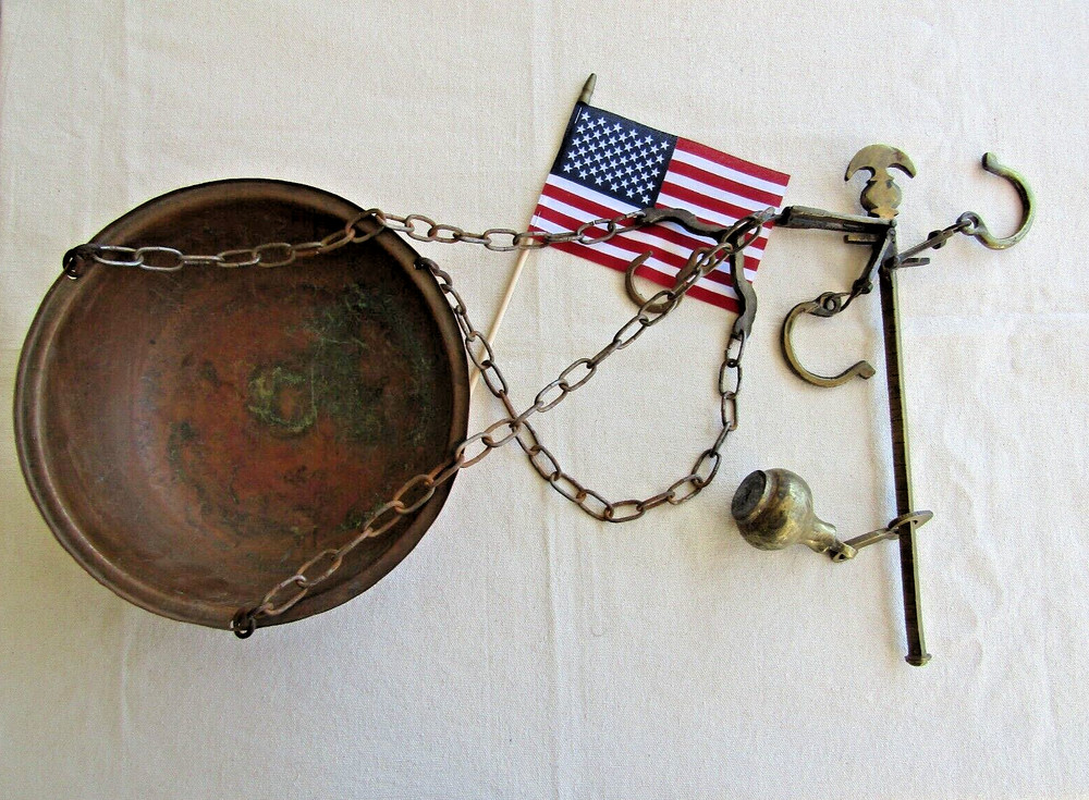 antique brass & copper hanging scale