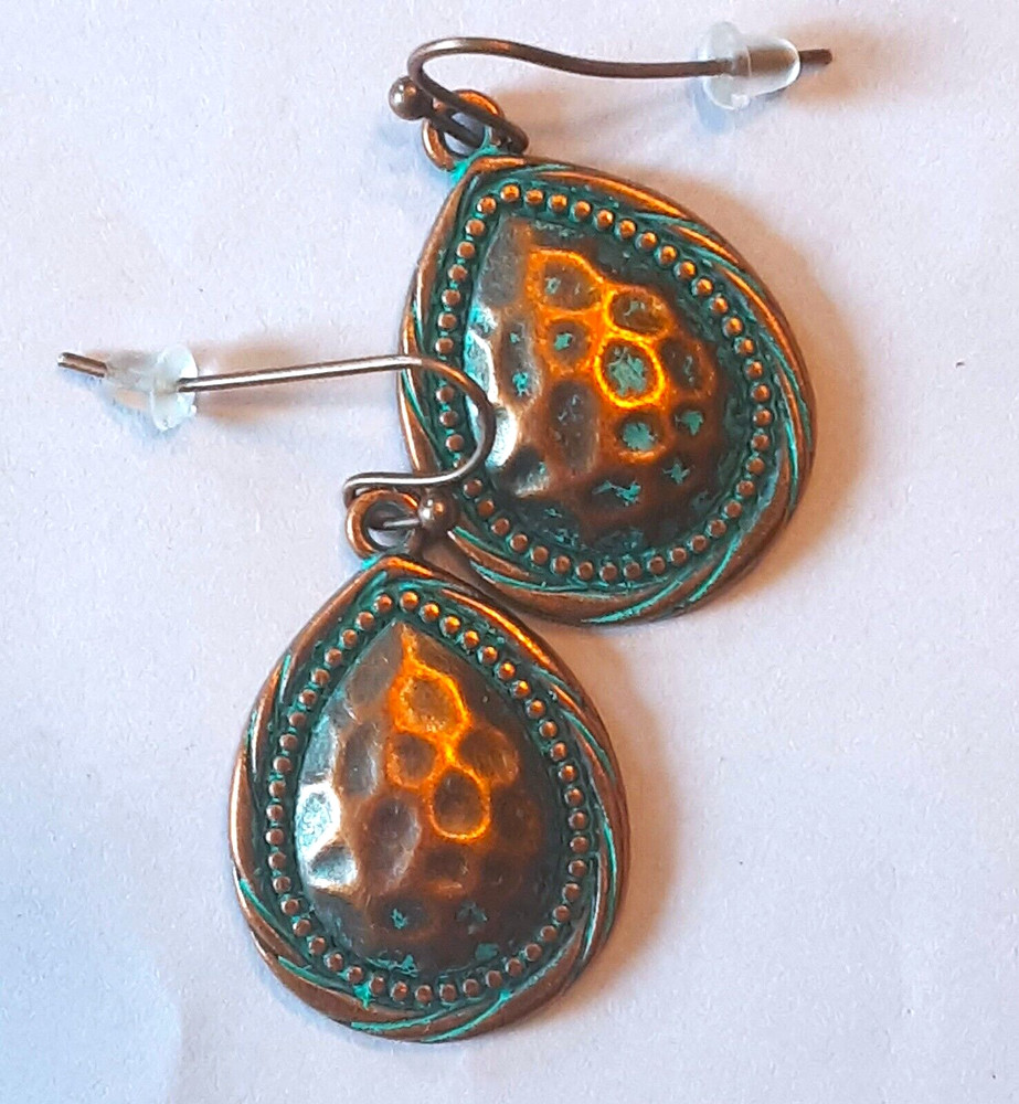 HAMMERED Copper look TEARDROP earring copper FISH HOOK