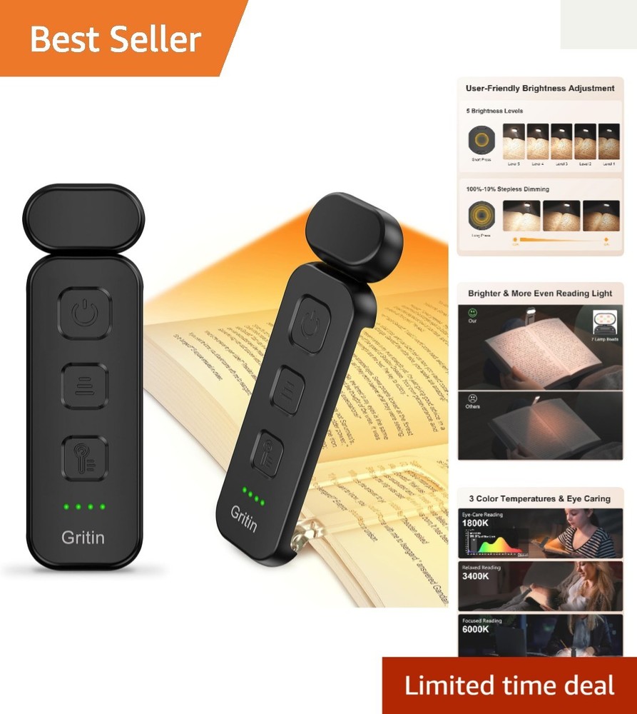 Rechargeable Reading Light with 3 Color Temperatures - 5-Level Dimming - Black