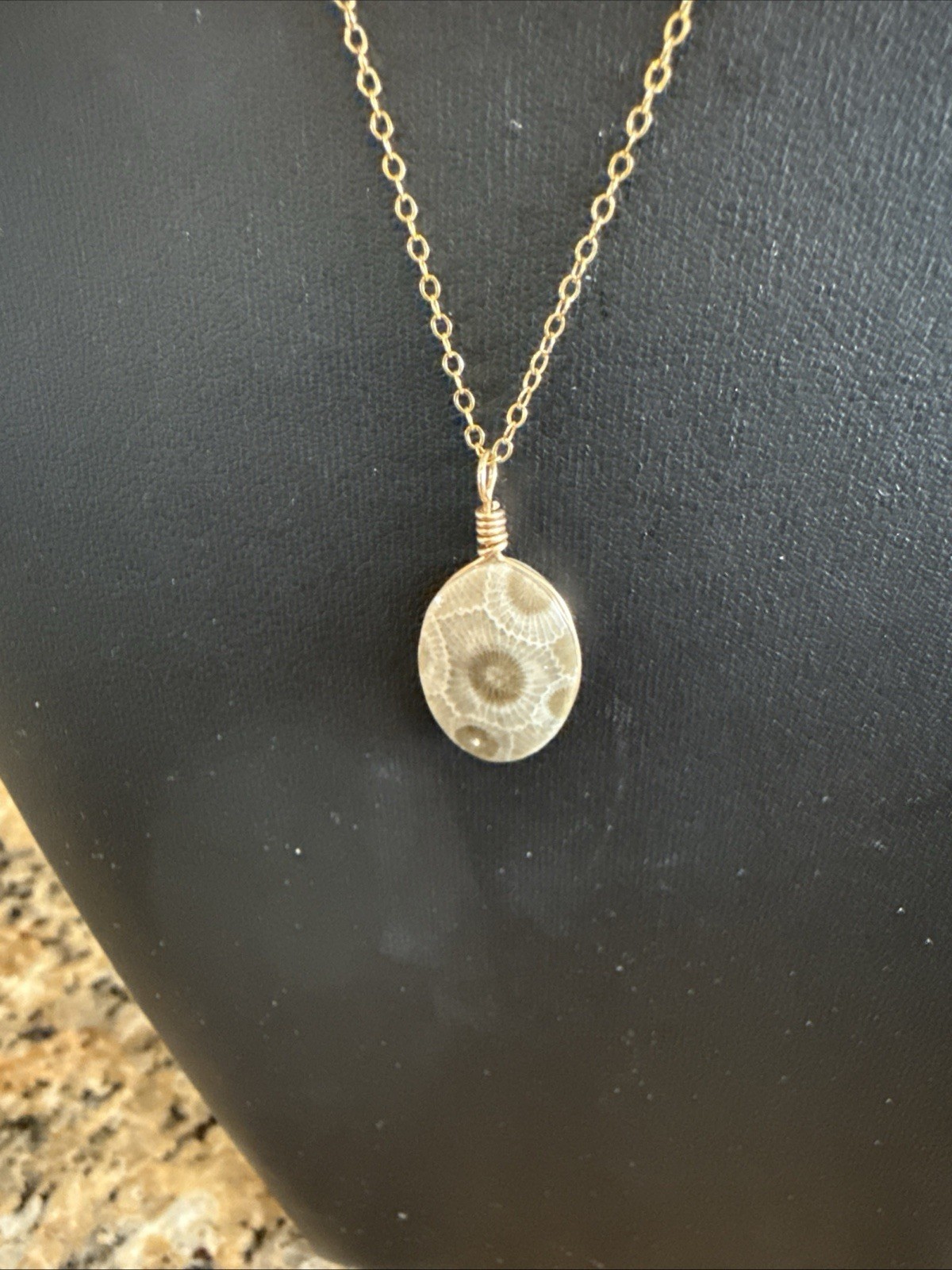 Petoskey Stone Hand Polished Pendant Necklace 1/20 GF 18” Chain