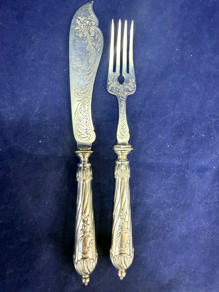 Antique 800 Silver Fish Slice and Fork Set Possibly German