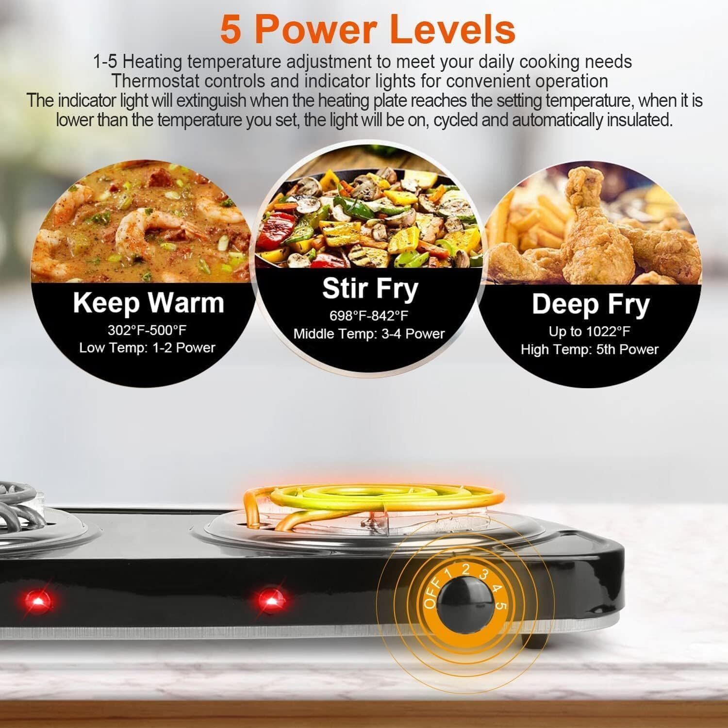 2000W Portable Kitchen Electric Double Burner Hot Plate Cooktop Cooking Stove