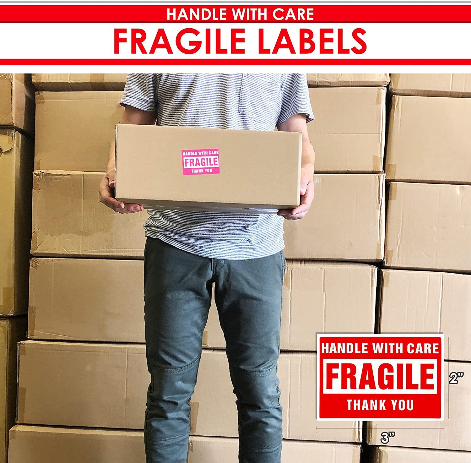 Fragile Stickers 1 Roll 500 2x3 Fragile Label Sticker Handle With Care Mailing