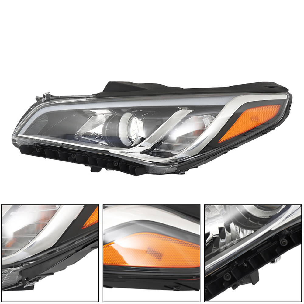 Labwork Left+Right Headlight Assembly For 2015-2017 Hyundai Sonata Chrome Clear