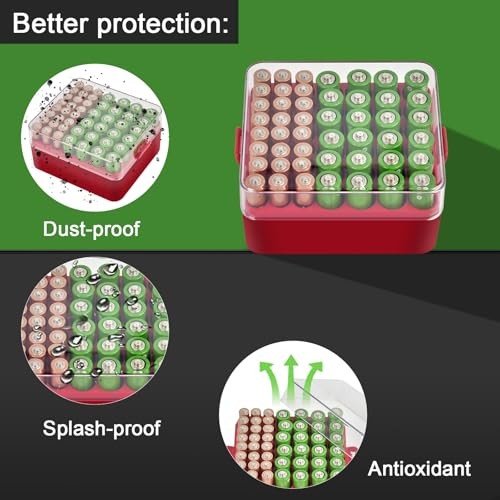 Battery Organizer Storage Case, Battery Vault Box Container for Medium Red