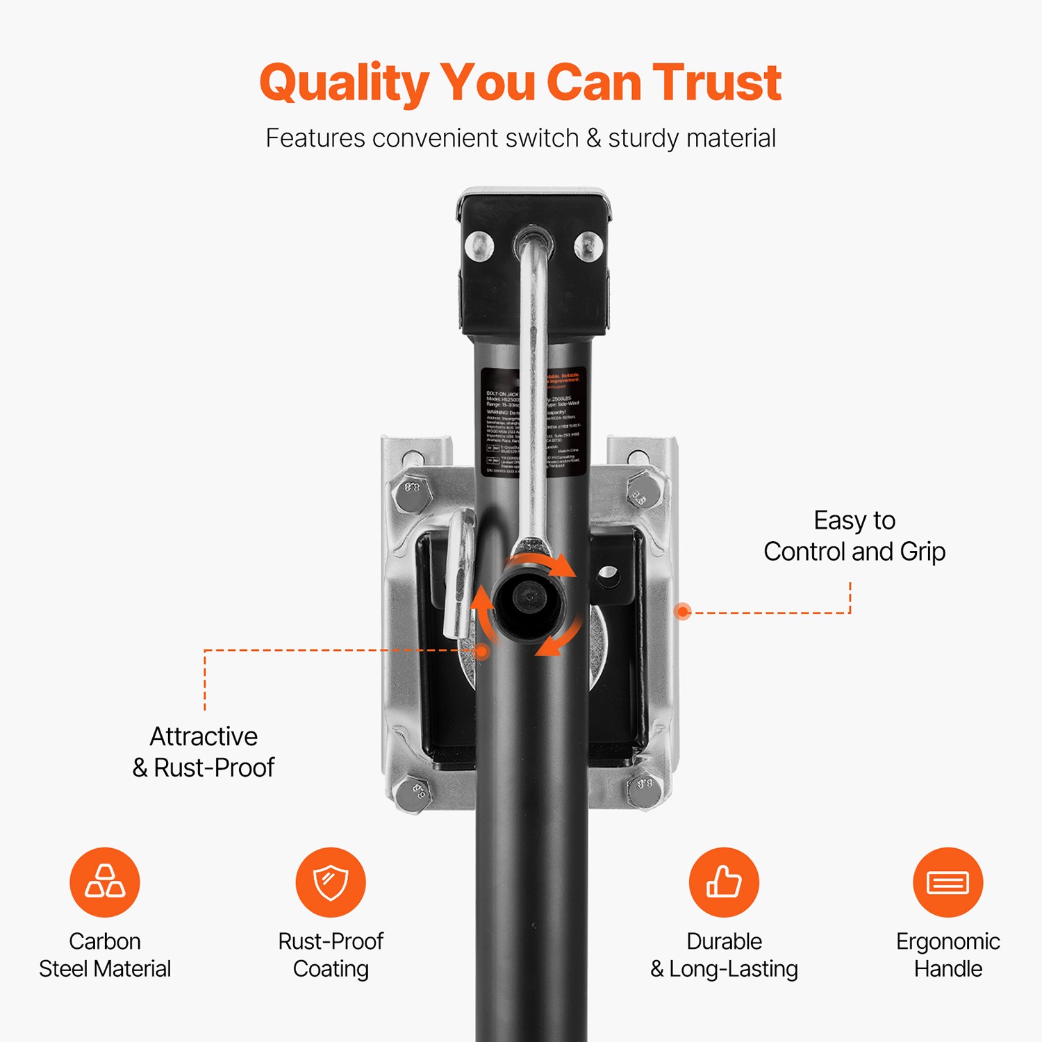Trailer Jack Bolt-on Trailer Tongue Jack 2500 lbs Dynamic Load 15" Travel