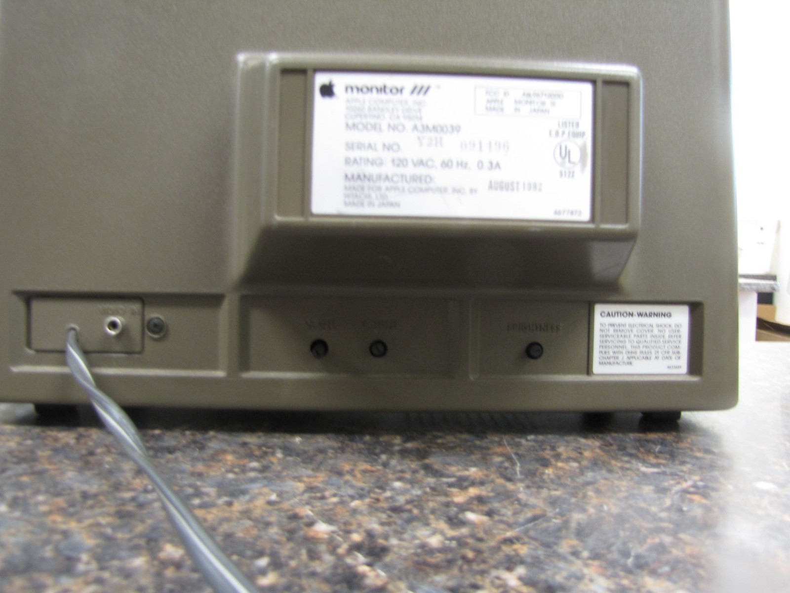 Vintage Apple Monitor III CRT Green Monochrome A3M0039 as-is