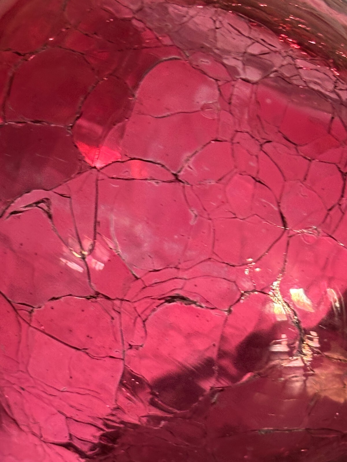 VTG Rainbow Ruffled Glass Crackle Decanter & Stopper Red Clear Rigaree Free Ship