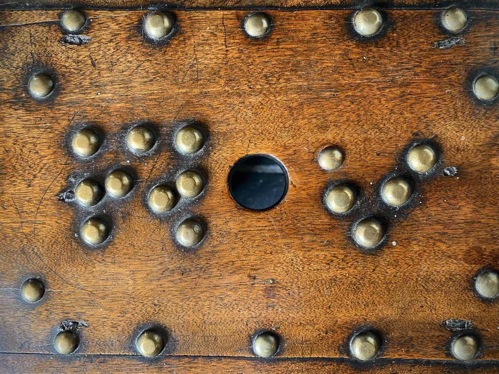 Unusual Antique 19th C. Solid Mahogany Stool With Brass Studs & Initials ‘R.V’