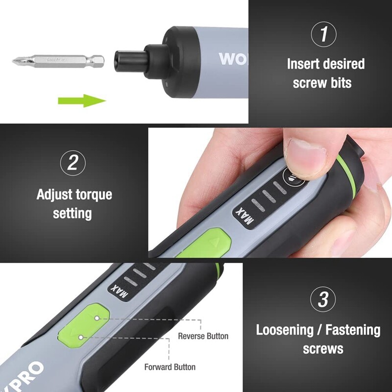 WORKPRO 4V Rechargeable Cordless Electric Screwdriver Sets 35 Bits Extension Rod