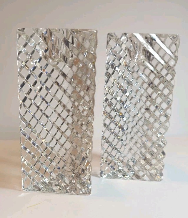 Rogaska Crystal Triangular Candle Holder/ Cut Ribbed Pattern / 5"