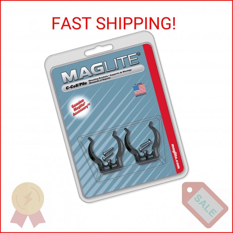 Maglite Black Universal Mounting Brackets for C-Cell Flashlight, 2 pk