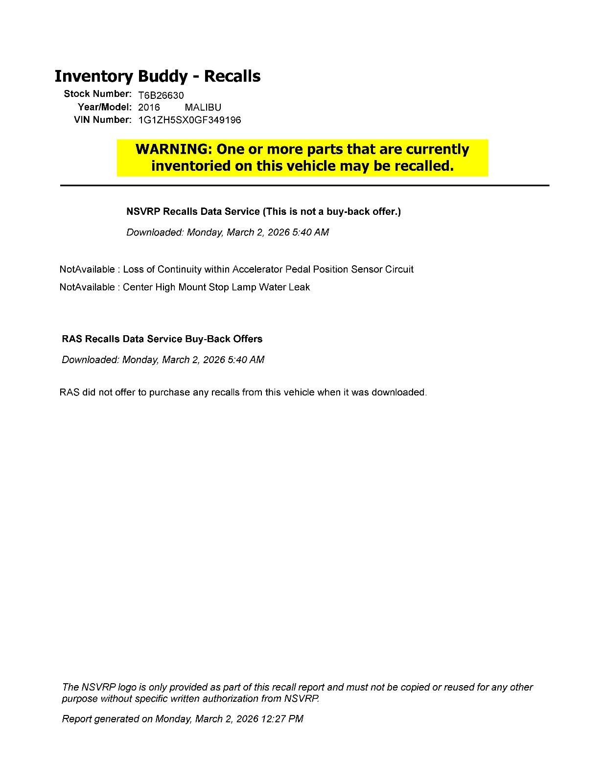 Used Engine Complete Assembly fits: 2016 Chevrolet Malibu 2.0L VIN X 8th digit o