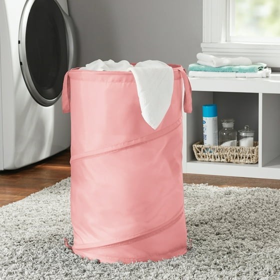Pop-Up Spiral Polyester Laundry Hamper, Pink