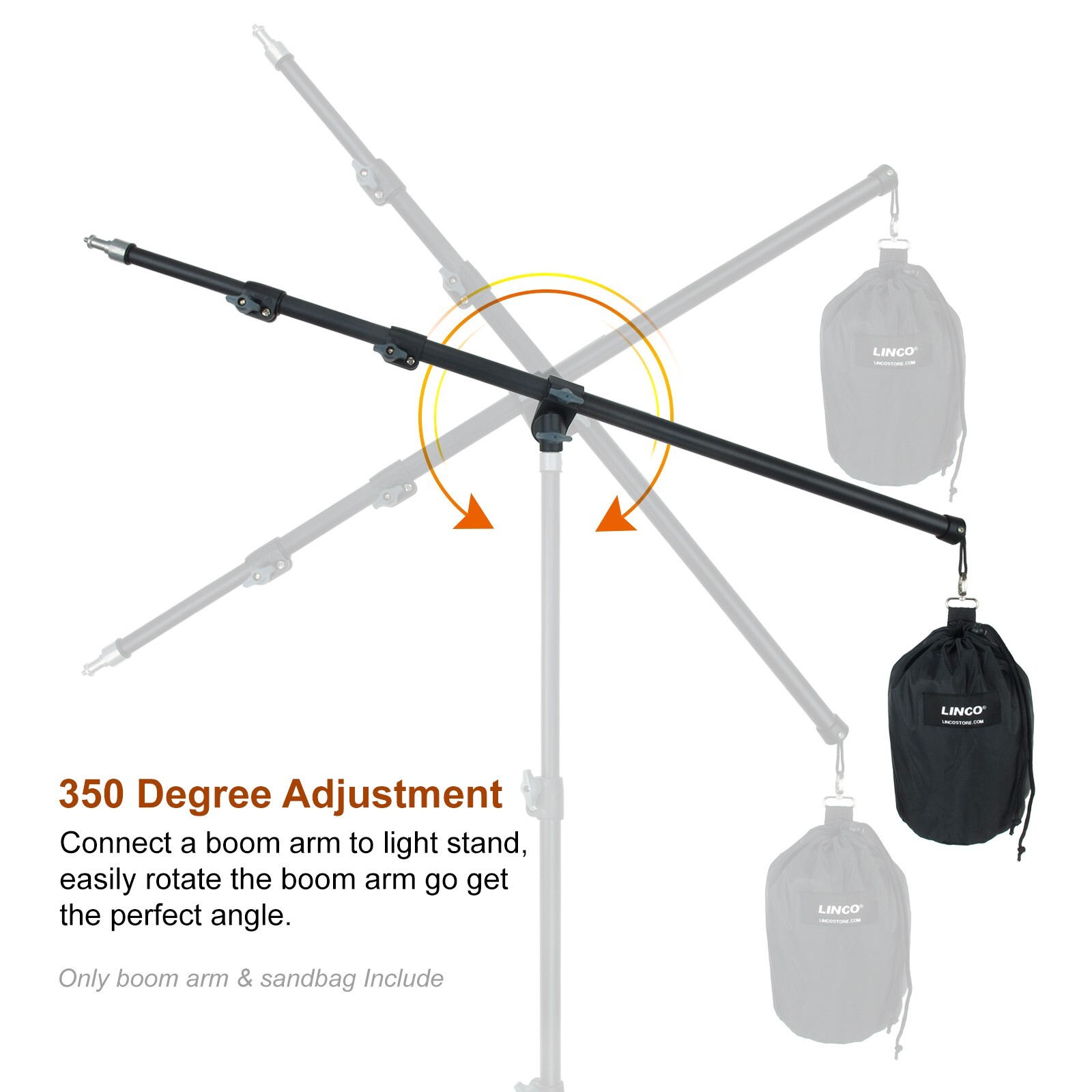 LINCO Zenith Photography Studio Softbox Photo Boom Arm Sand Bag & Tripod Clamp
