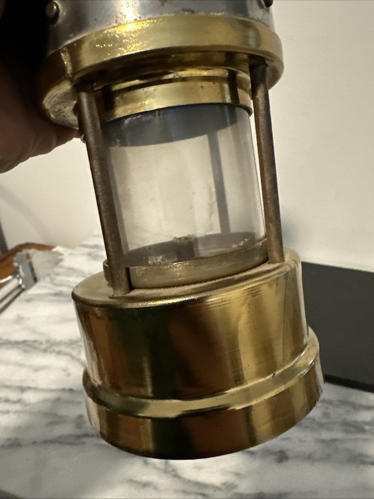 ANTIQUE MINER’S LAMP Merrisal Co. Smethwick Marking Brass Glass Insert READ