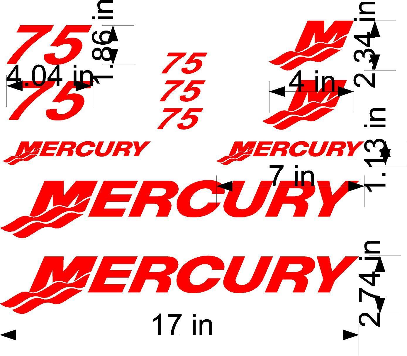 (11pc) Set of 75 Hp Mercury outboard cowling decal set custom color choices
