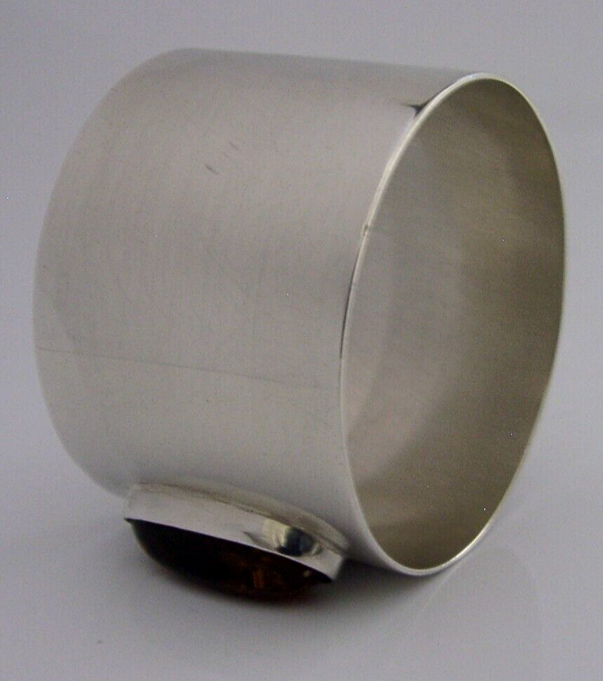BEAUTIFUL SOLID STERLING SILVER AMBER SET NAPKIN RING 1993 ENGLISH