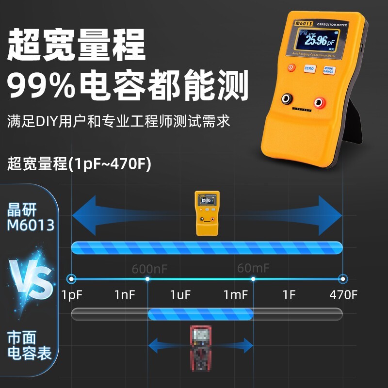 LCD Digital Capacitor Capacitance Tester Larger Auto Range Multimeter Checker