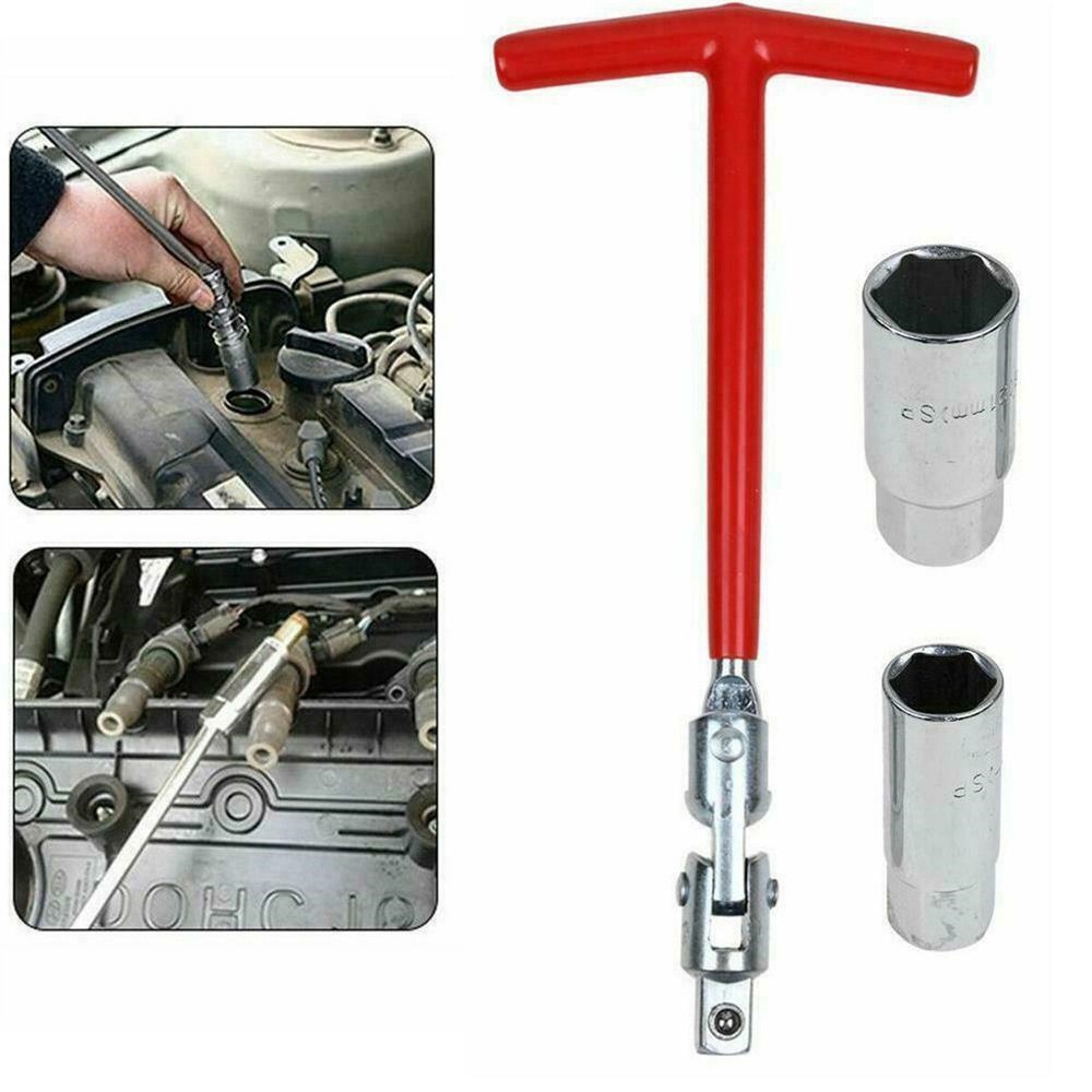 3PCS Spark Plug Removal Tool 16 21mm T-Handle Flexible Spanner Socket Wrench Set