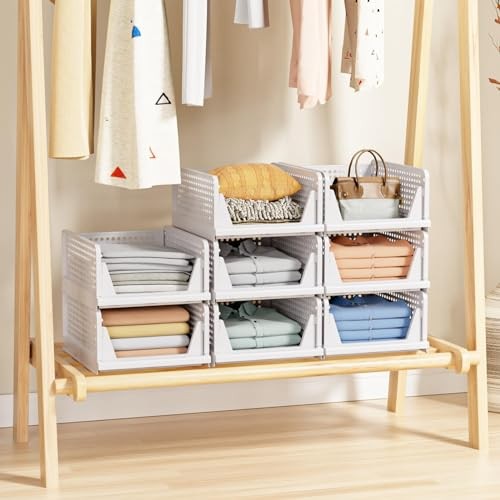 5 Pack Stackable Closet Storage Basket - Stackable Storage 5 Pack White White