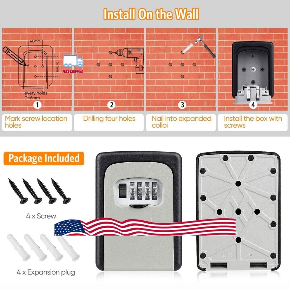 4 Digit Key Safe Lock Box Combination Wall Mount Security Storage Case Organizer