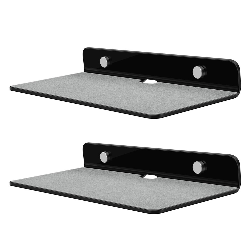 Small Floating Speaker Shelf Acrylic Wall Mount, 9 Inch (2 Pack, Black)