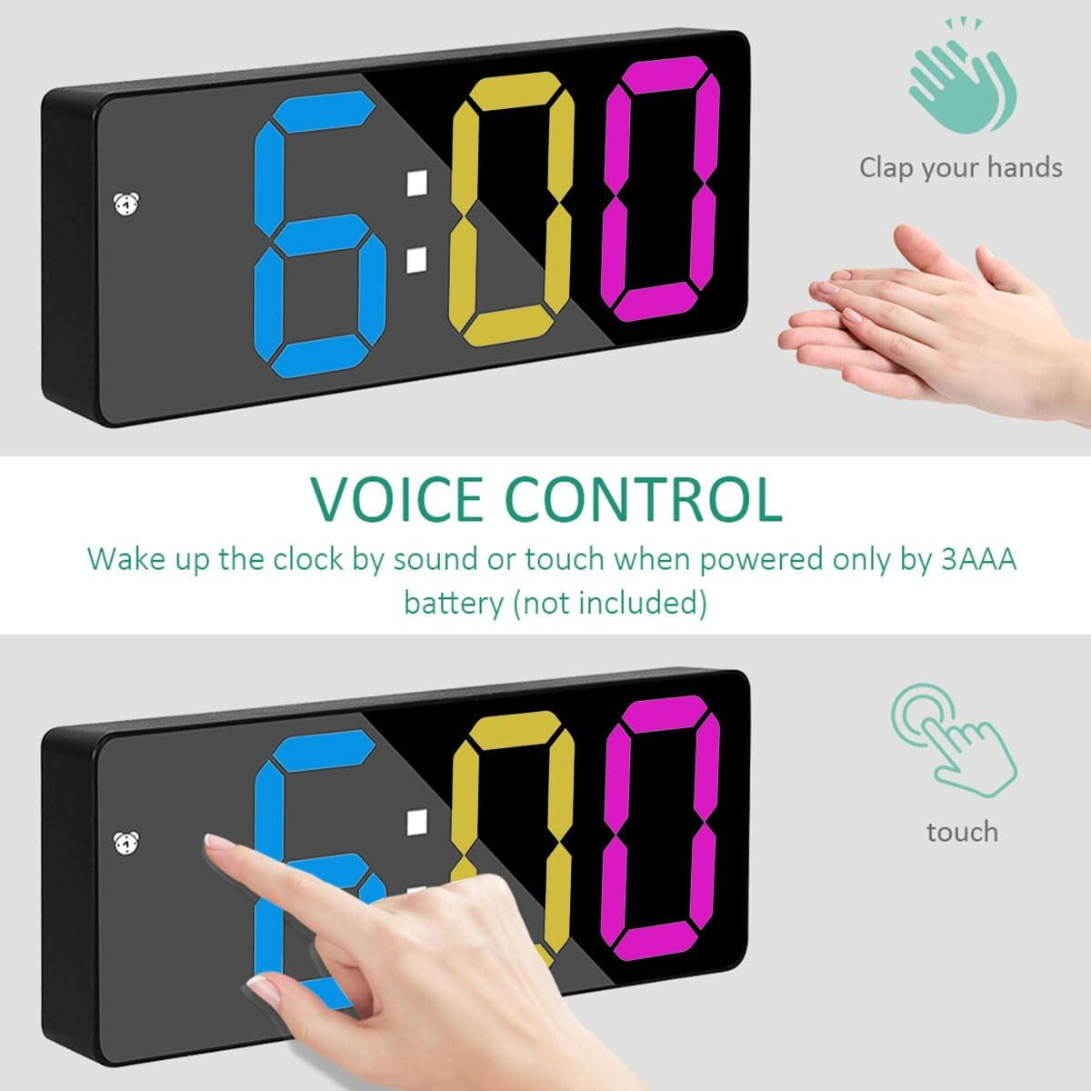 LED Digital Alarm Clock Adjustable Brightness Voice Control Display Small Clocks