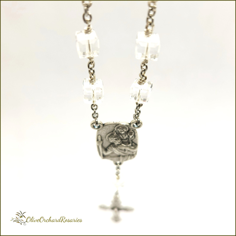 Handmade Saint Christopher Clear Glass Cubes Car Rear View Mirror Rosary