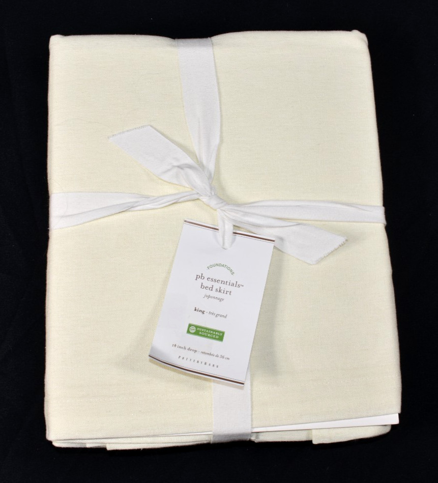 Pottery Barn Essential Linen Cotton King Bed Skirt Ivory 14" Drop NEW