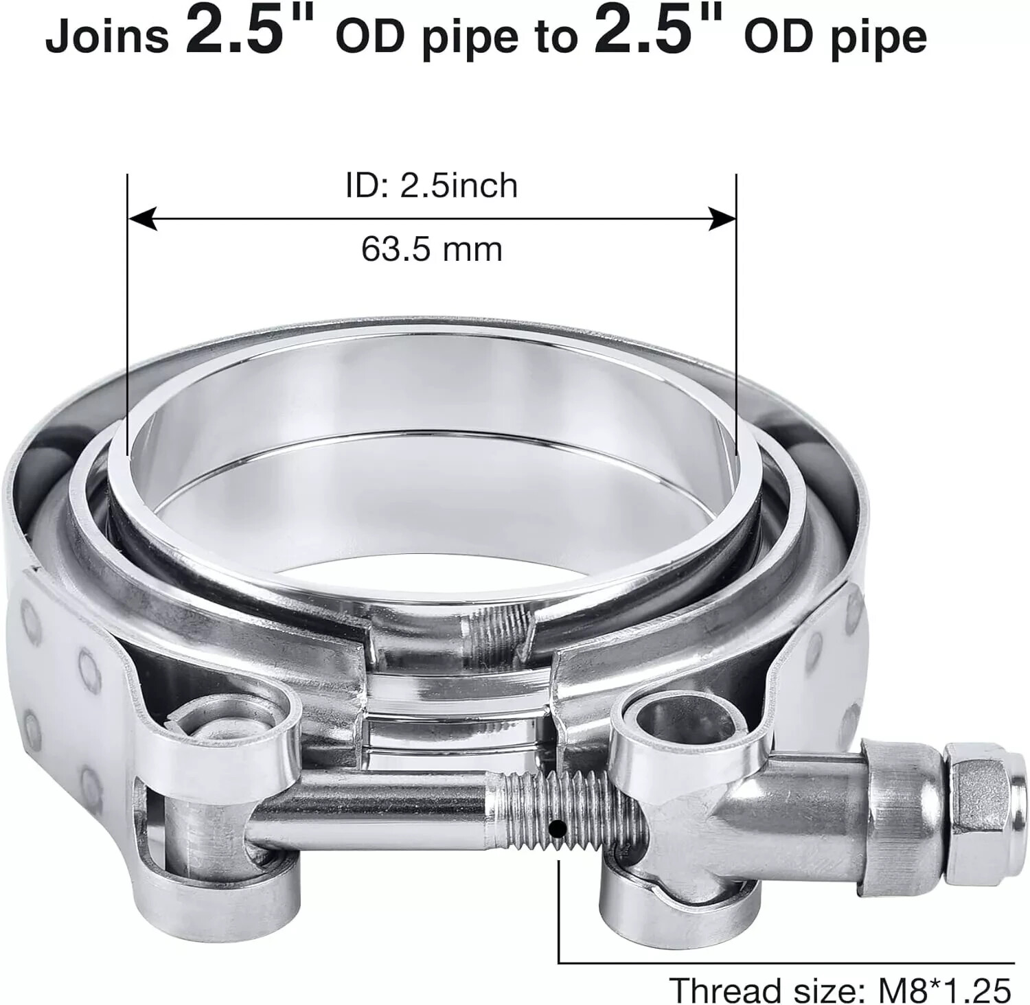 LokoCar 2.5 Inch V Band Clamp With Flange Male Female Stainless Steel 4Pcs