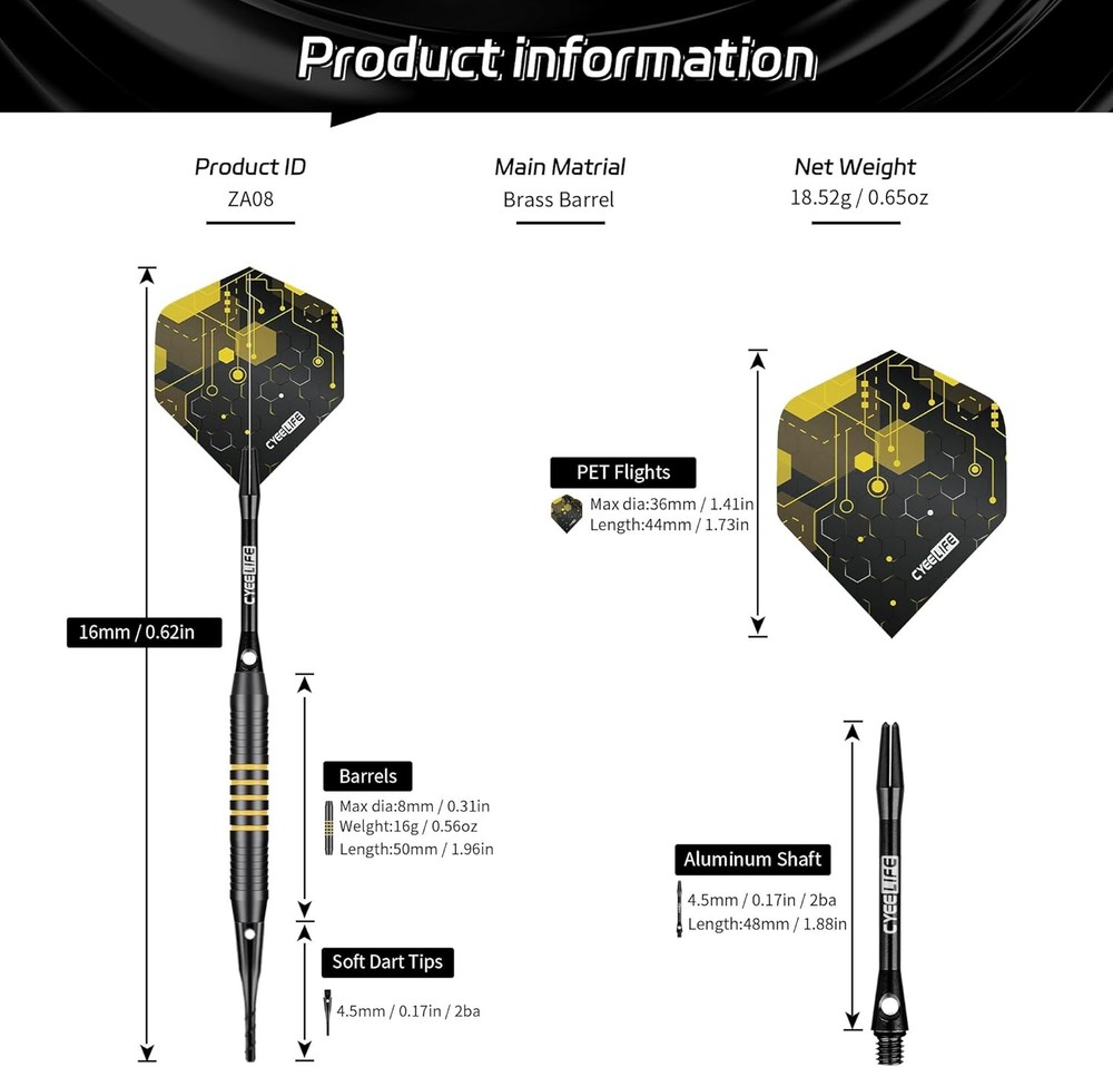 Professional Soft Tip Darts Set - 12 Pack with Colored Barrels & Extra Tips