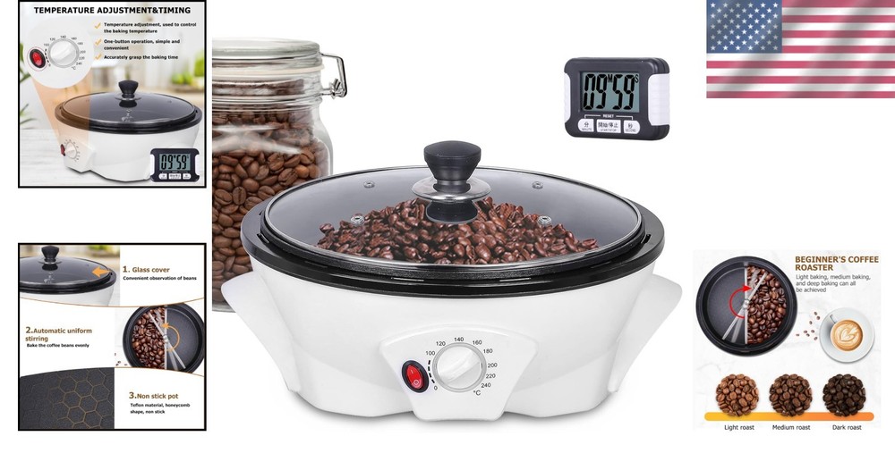 Electric Coffee Bean Roaster with Timer & Temperature Adjust