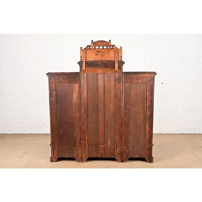 Herter Brothers Style Antique Victorian Carved Oak Bookcase Cabinet, Circa 1880s