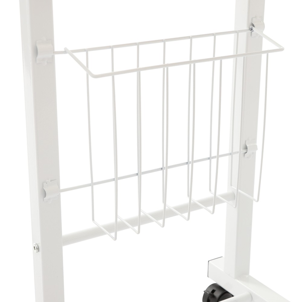 2 Tiers Adjustable Bed Side Table Thickened Mobile Standalone Table w/ Wheels