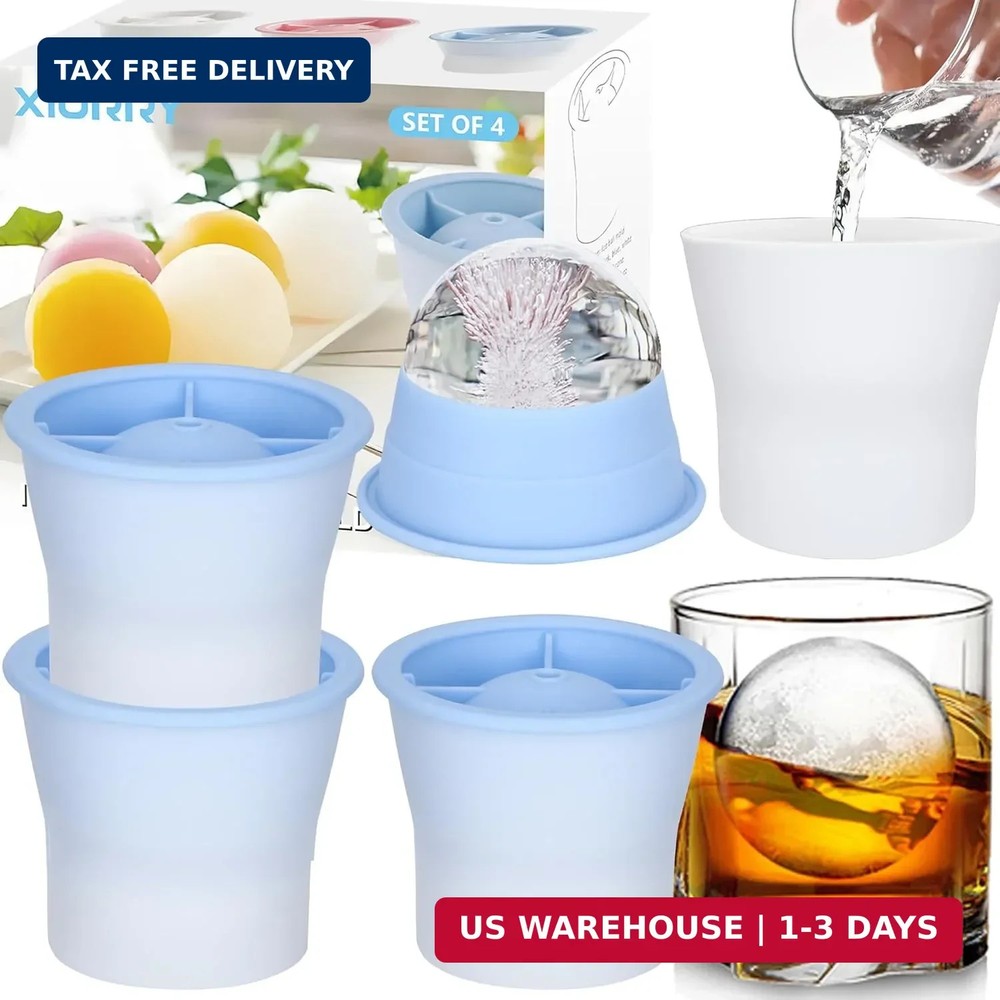 (Upgrade) Ice Molds 4 PCS, Silicone Sphere Ice Mold Maker, Stackable Easy Releas