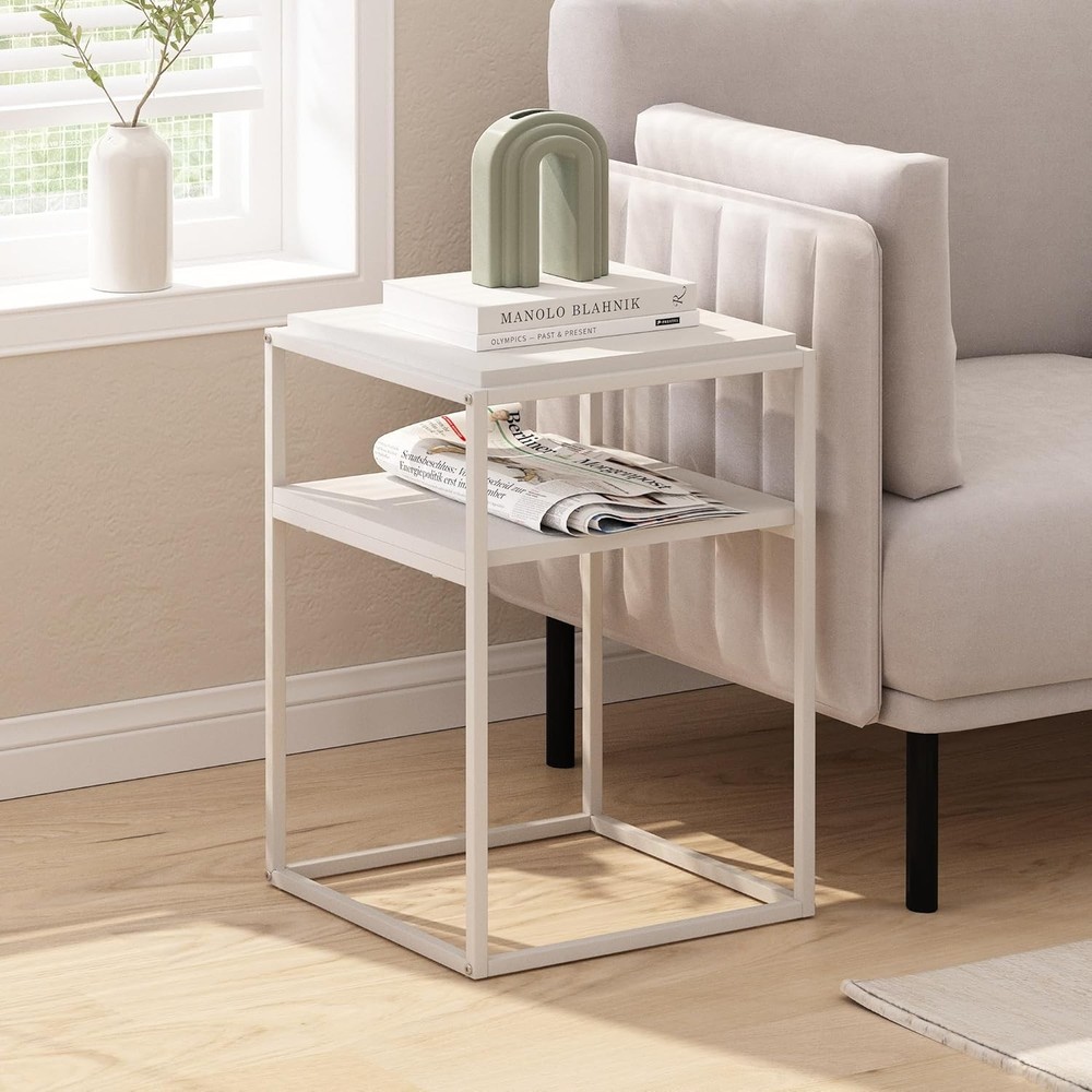 Moretti Side Table 2-Tier Stackable Metal Frame End Table W/ Open Shelf Night