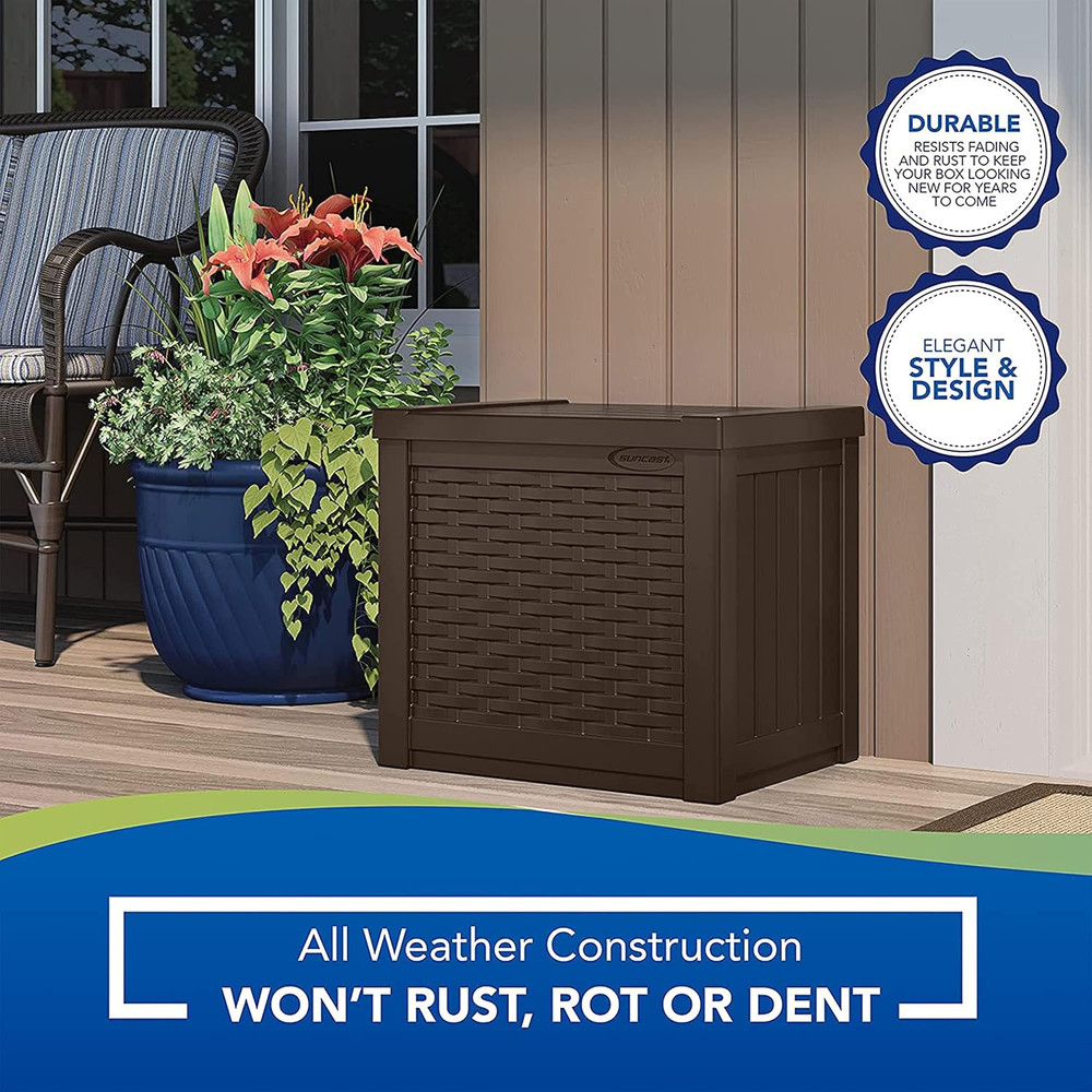 Small Outdoor Storage Box - 22 Gallon Java Resin Outdoor Deck Box, Flat-Lid Benc