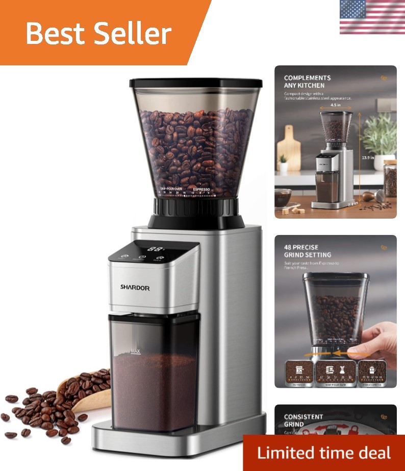Ultimate Coffee Experience - 48 Grind Settings & Precision Timer Coffee Grinder