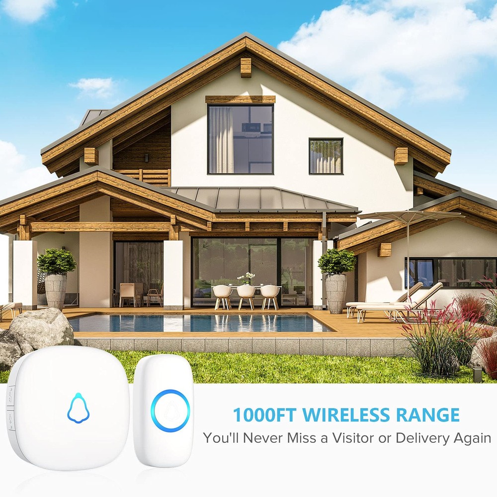 SECRUI Wireless Doorbell, Easy installation, 1 receiver 1 button, White
