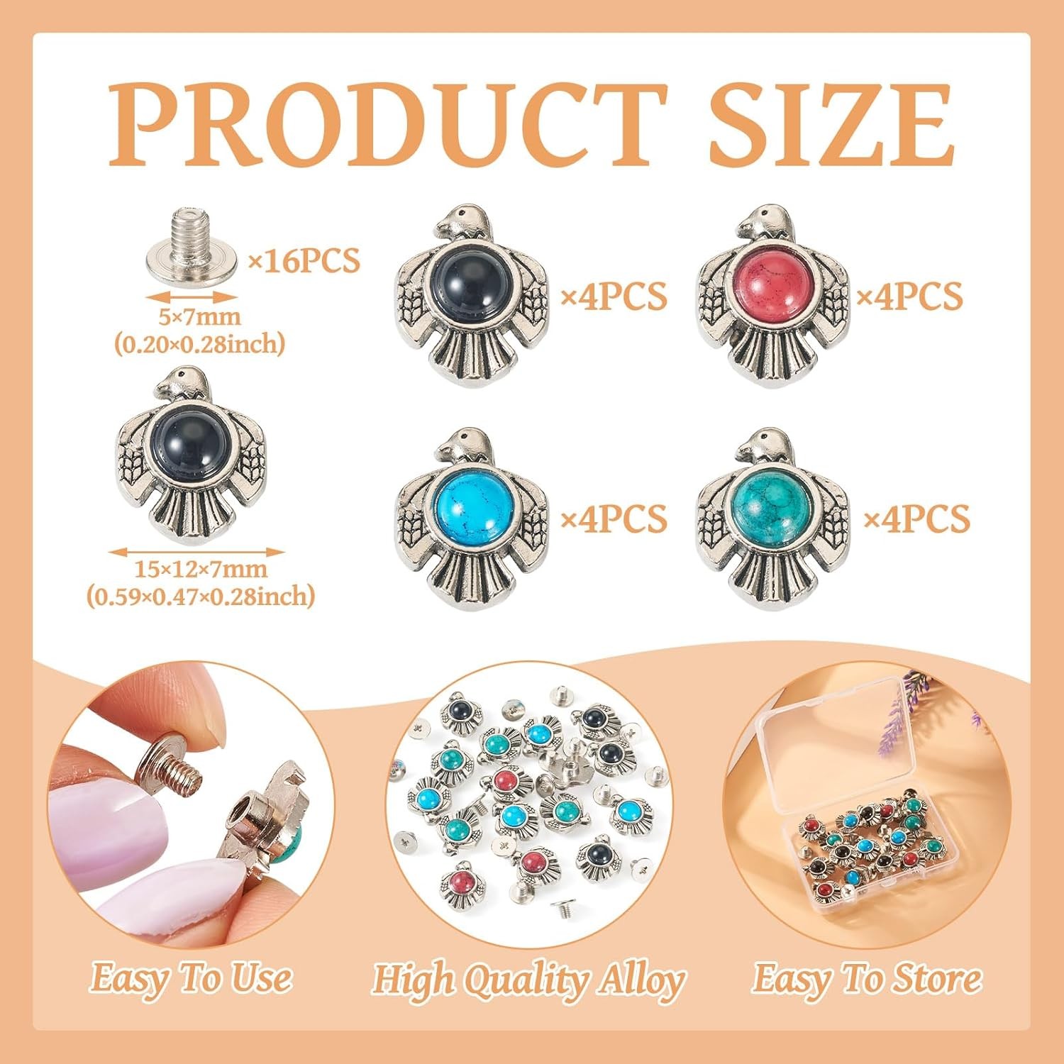 16 Sets Faux Turquoise Decorative Rivets Studs for Leather Vintage Southwest Thu