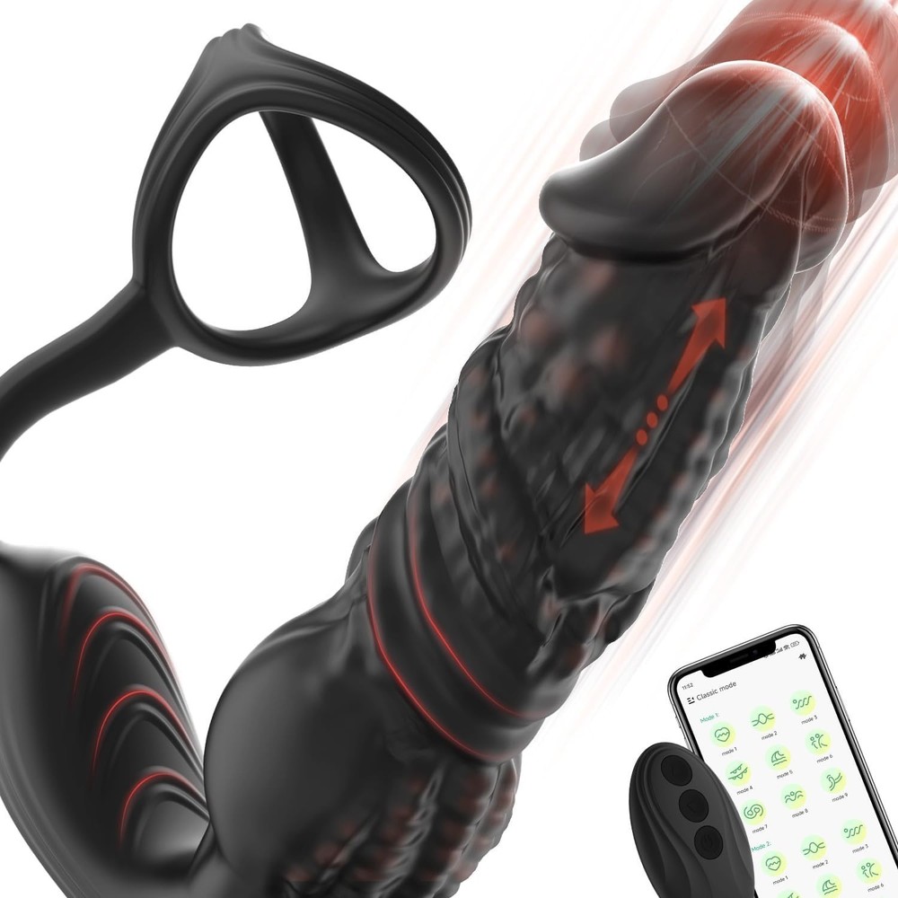 APP Control Thrusting Anal Butt Plug Dildo Vibrator Prostate Massager Cock Ring